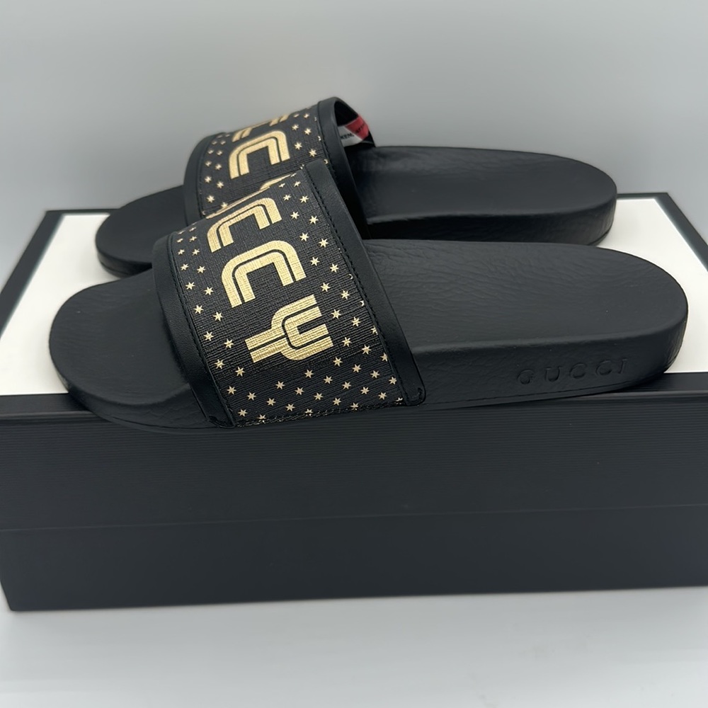 Gucci x SEGA “Guccy” Slides Sandals Black Size 36 EU / 6 US NIB - Picture 2 of 8